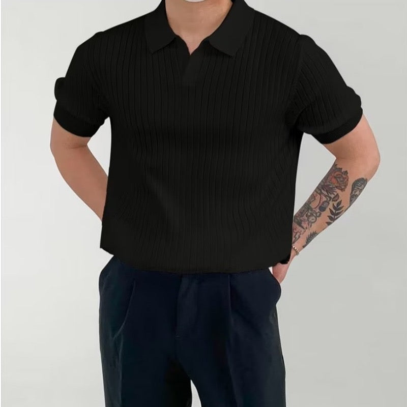 Herren Strickpoloshirt mit kurzen Ärmeln
