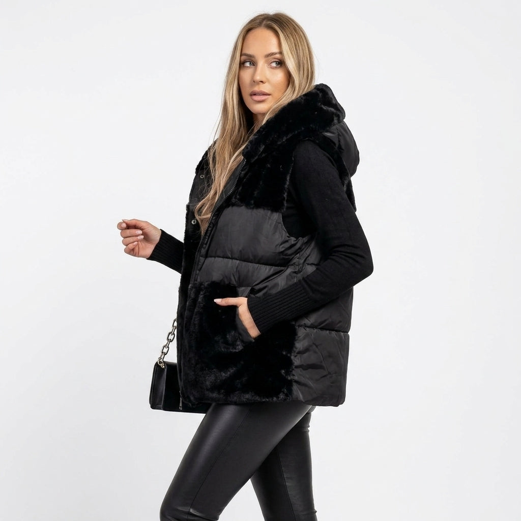 Damen Steppjacke mit Kapuze und Fleecebesatz