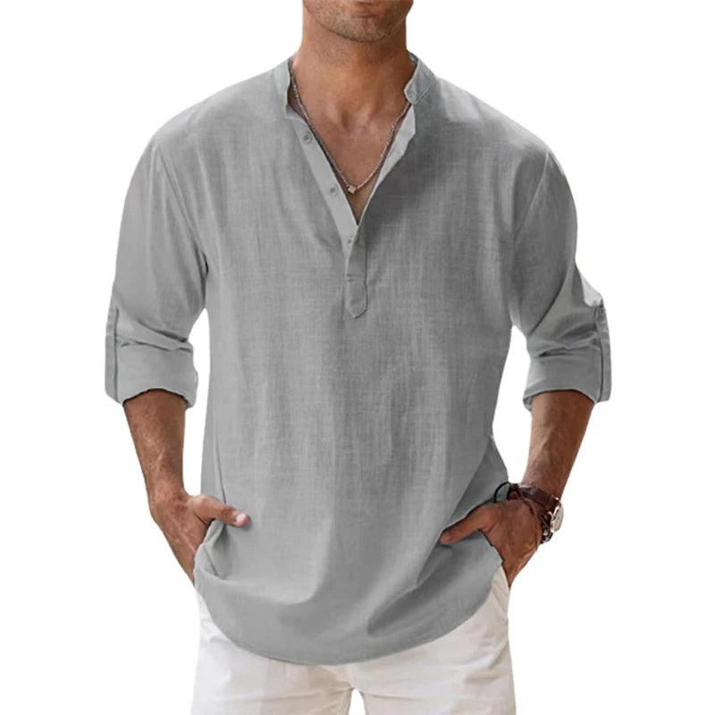 Herren Leinen Henley Shirt Relaxed Fit für den Sommer