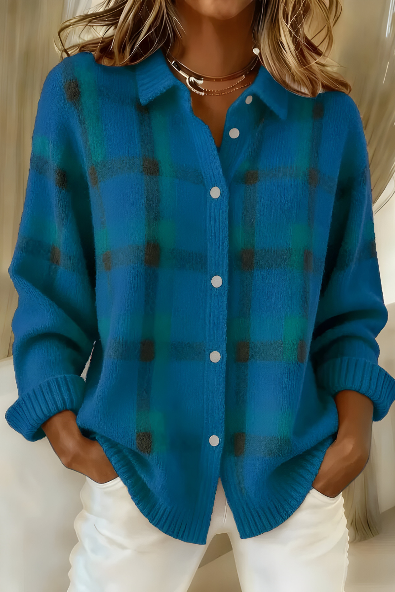 Damen Karo Strickjacke