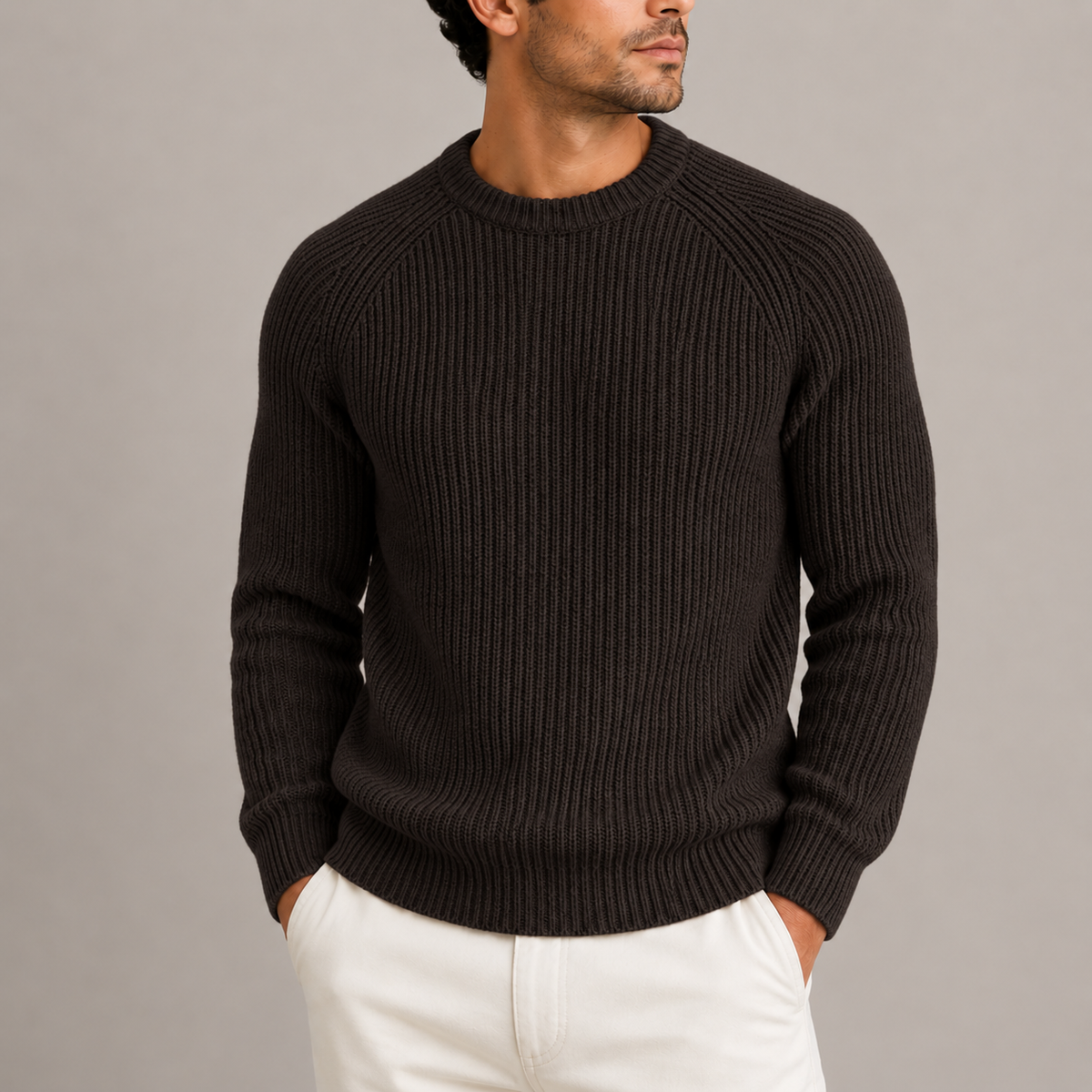 Herren Strickpullover mit Rundhals und Rippstrick