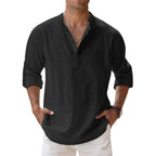 Herren Leinen Henley Shirt Relaxed Fit für den Sommer