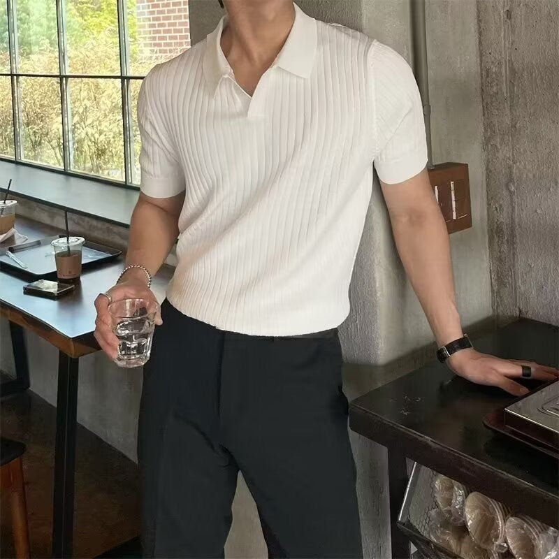 Herren Strickpoloshirt mit kurzen Ärmeln