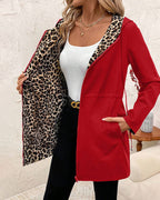Damen wendbarer Mantel mit Kapuze und Leopardenmuster