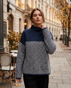 Damen Kaschmir Rollkragenpullover mit Chevron Muster