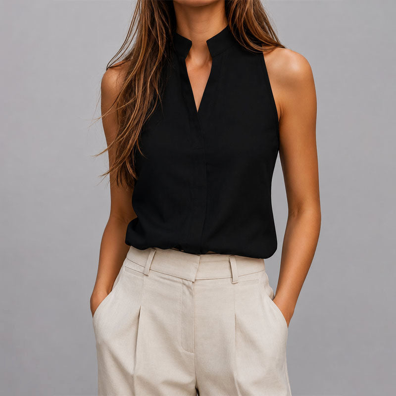 Damen Bluse ohne Ärmel mit Stehkragen