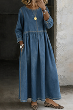 Damen Langarm Smock Kleid Maxi
