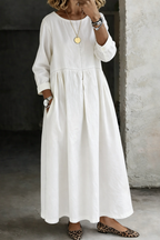 Damen Langarm Smock Kleid Maxi
