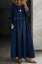 Damen Langarm Smock Kleid Maxi