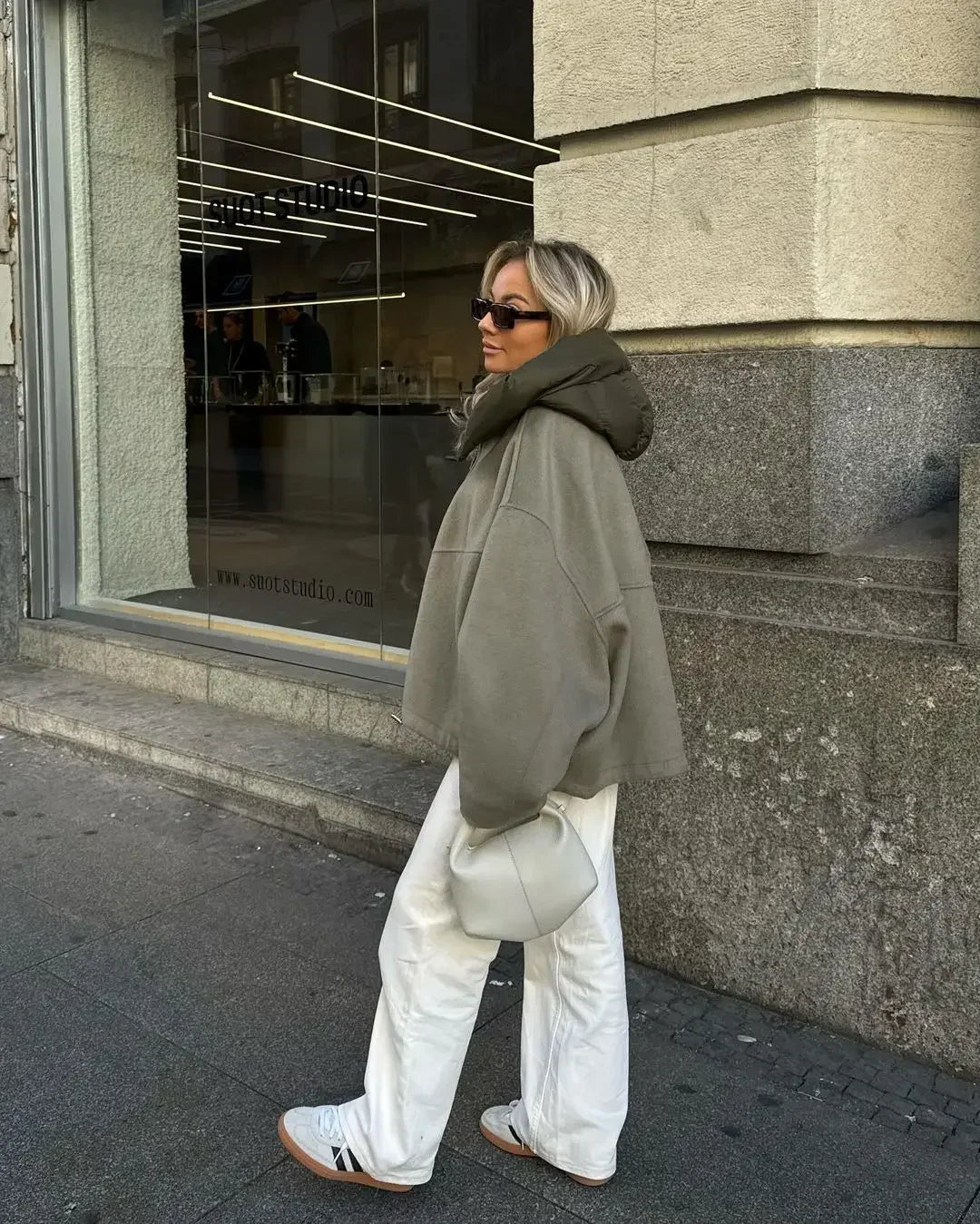 Damen Oversize Steppjacke mit Kapuze