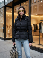 Damen Steppjacke mit Gürtel und Kapuze