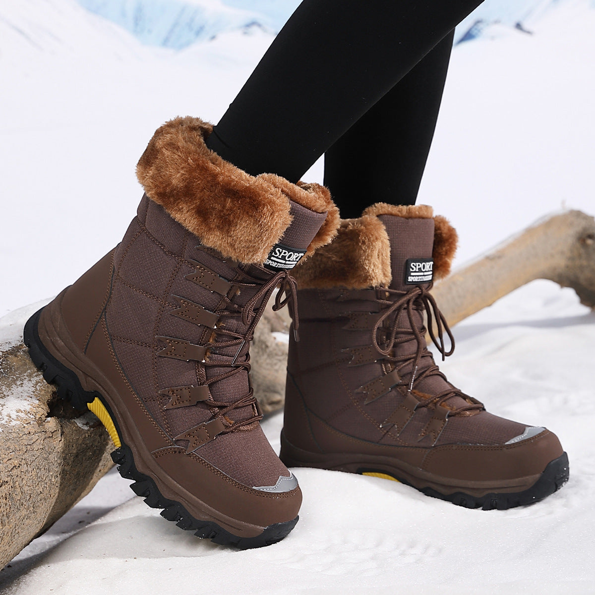 Damen wasserdichte Winterstiefel mit Kunstfellfutter