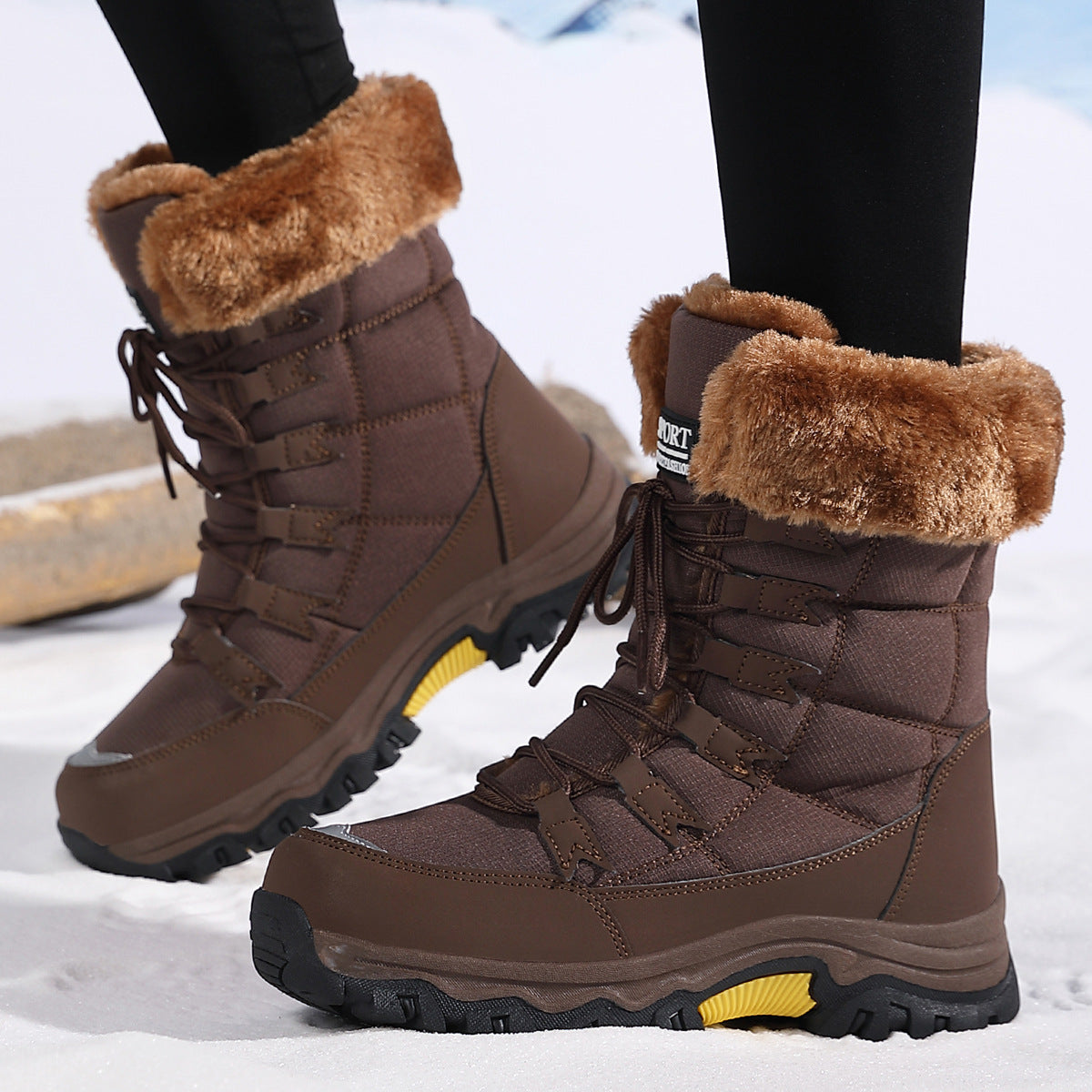 Damen wasserdichte Winterstiefel mit Kunstfellfutter