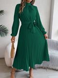 Damen Midikleid mit Plisseerock und Bindegürtel