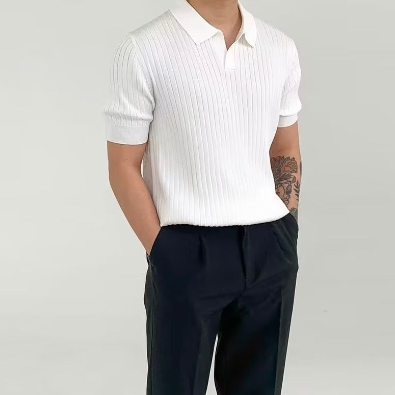 Herren Strickpoloshirt mit kurzen Ärmeln