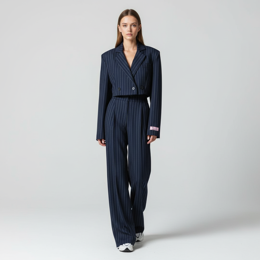 Damen Hosenanzug mit Nadelstreifen und weiter Hose