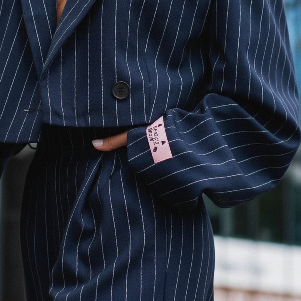 Damen Hosenanzug mit Nadelstreifen und weiter Hose