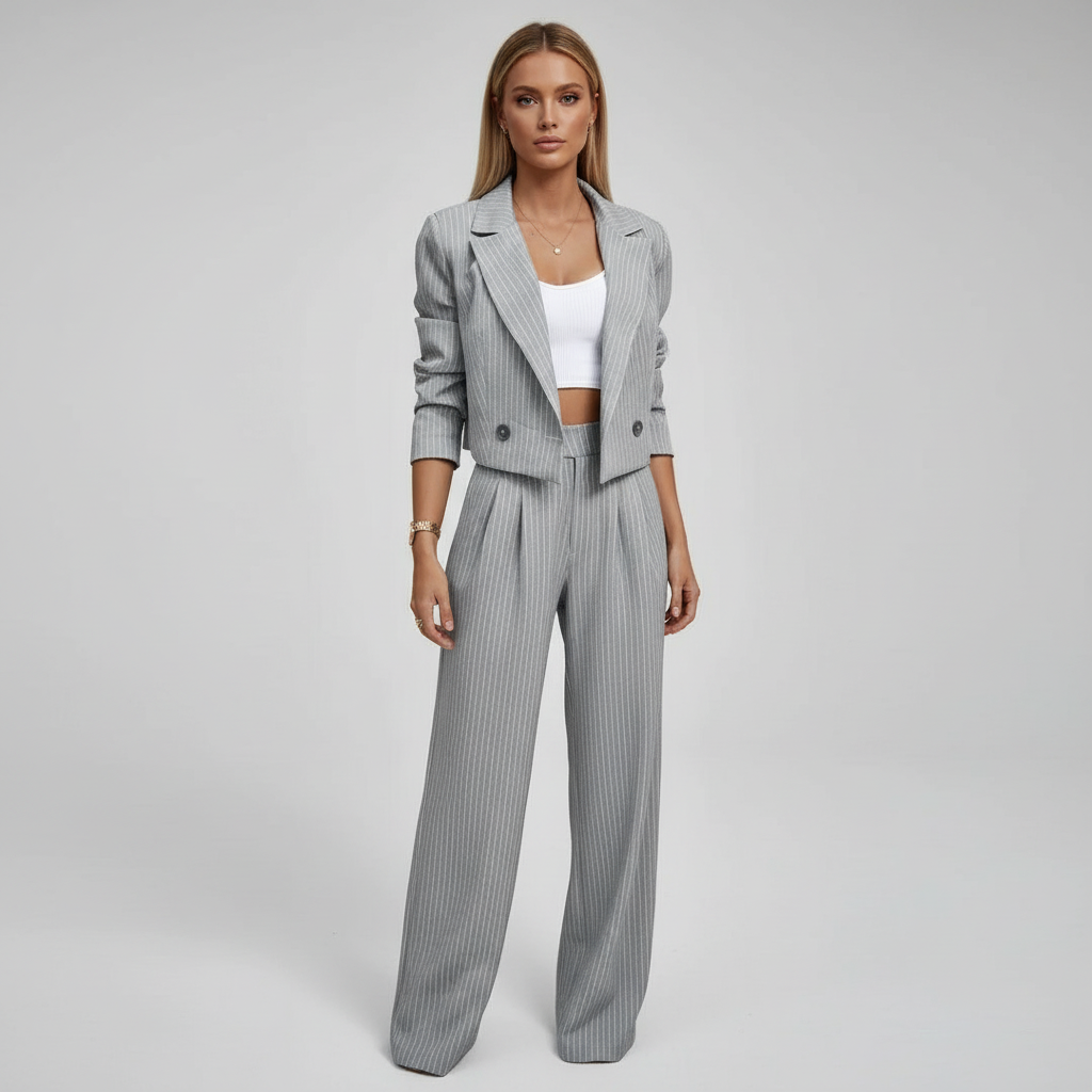Damen Hosenanzug mit Nadelstreifen und weiter Hose