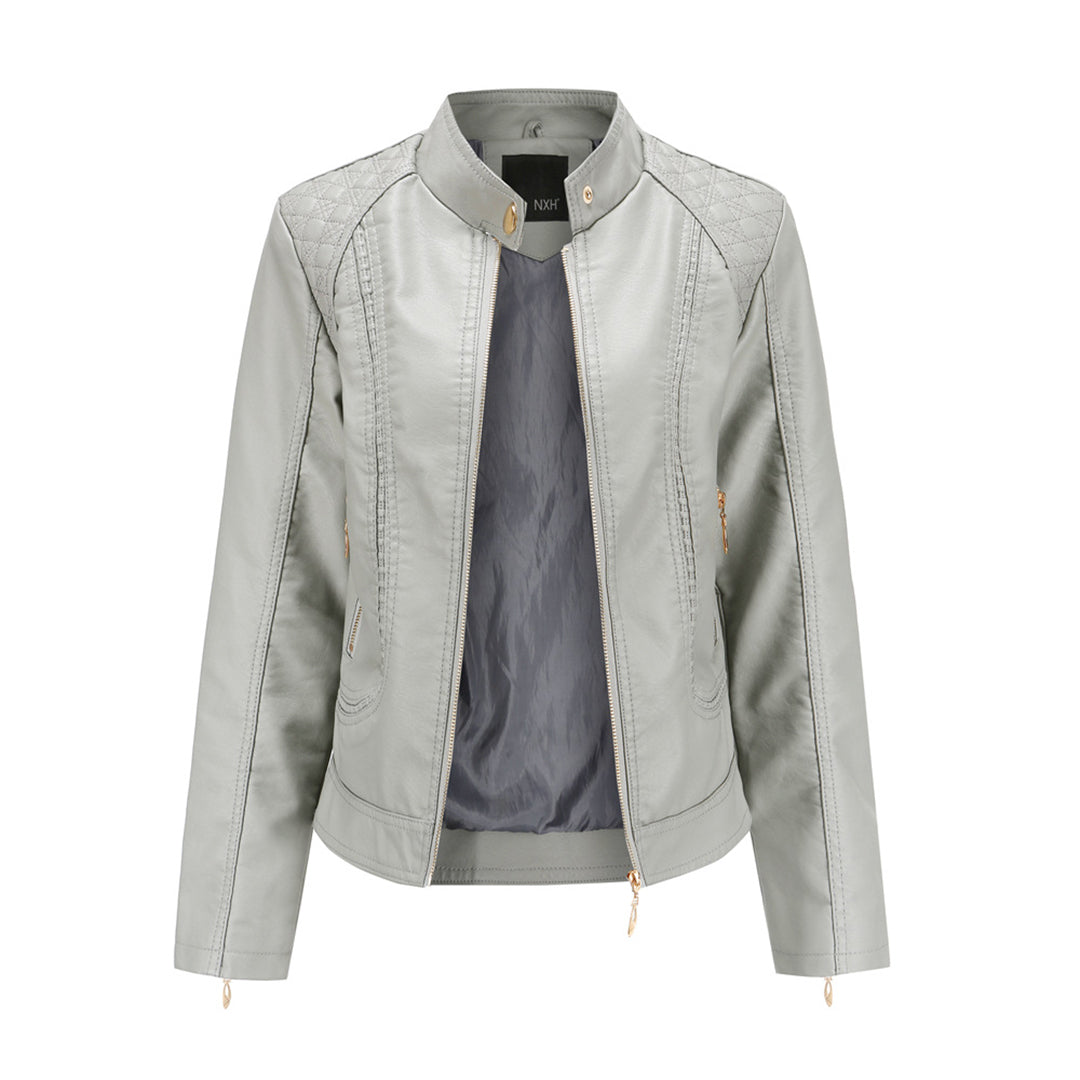 Damen Lederjacke mit Stehkragen und Reißverschluss