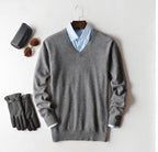 Herren Kaschmir Pullover mit Rundhals und V Ausschnitt