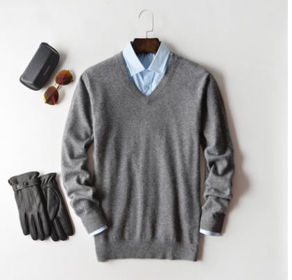 Herren Kaschmir Pullover mit Rundhals und V Ausschnitt