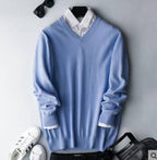 Herren Kaschmir Pullover mit Rundhals und V Ausschnitt