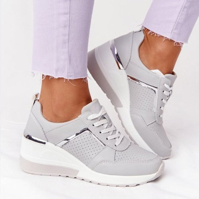 Damen Sneaker mit Keilabsatz und Reissverschluss
