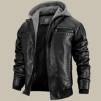 Herren Lederjacke mit Kapuze und Reissverschluss