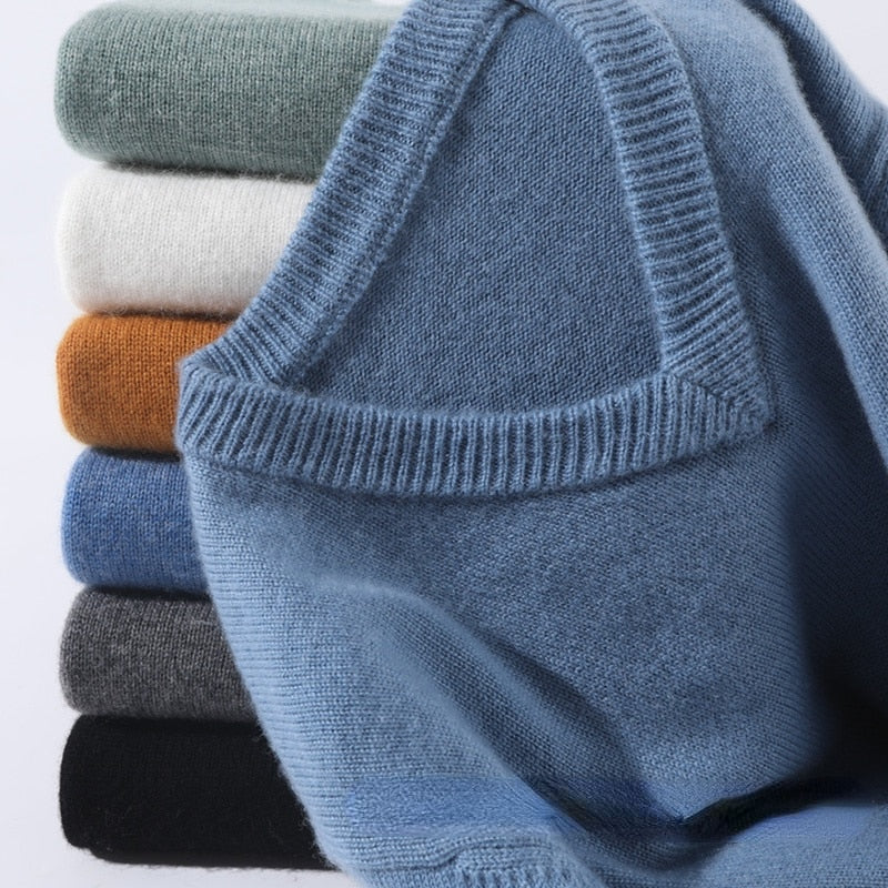 Herren Kaschmir Pullover mit Rundhals und V Ausschnitt