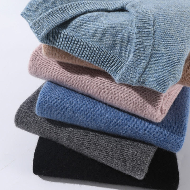 Herren Kaschmir Pullover mit Rundhals und V Ausschnitt