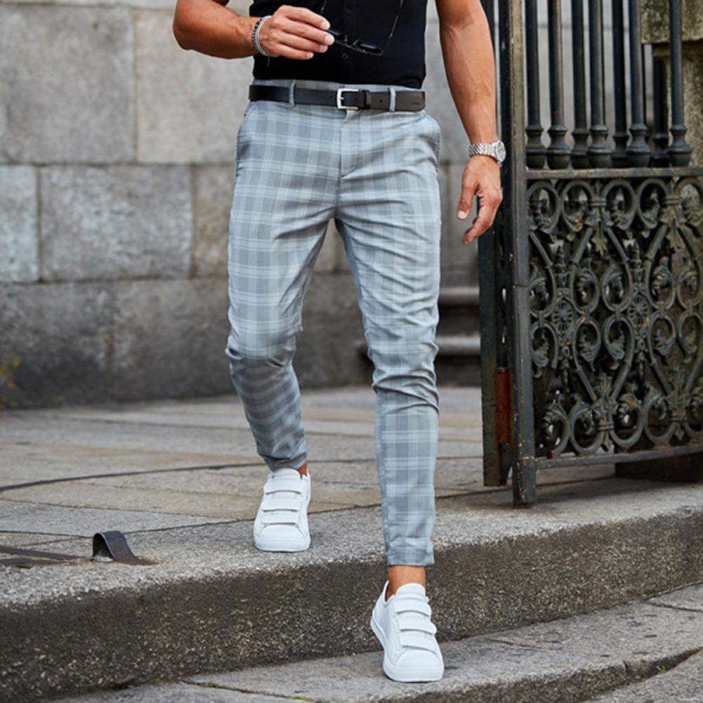 Herren bequeme Chinohose mit Karomuster