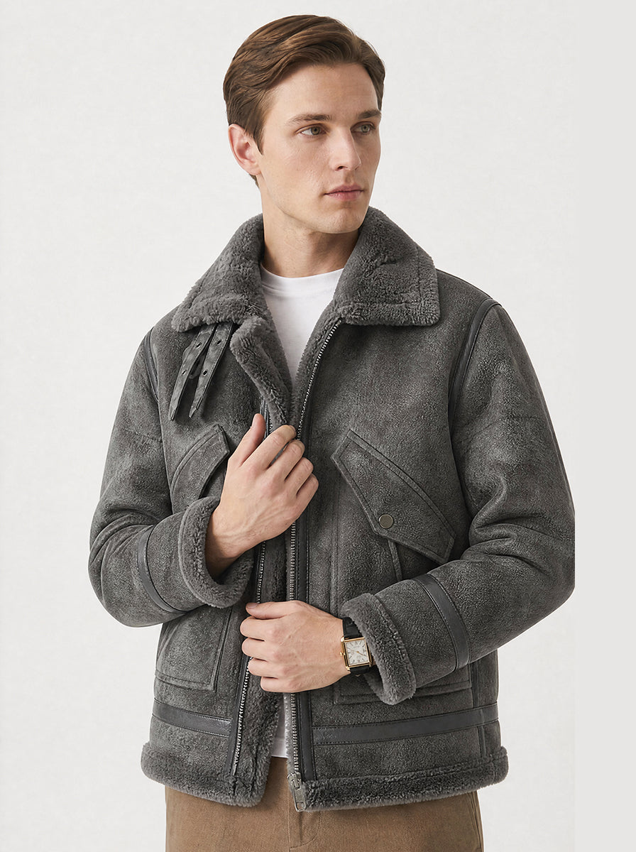 Herren Aviatorjacke mit Fellkragen