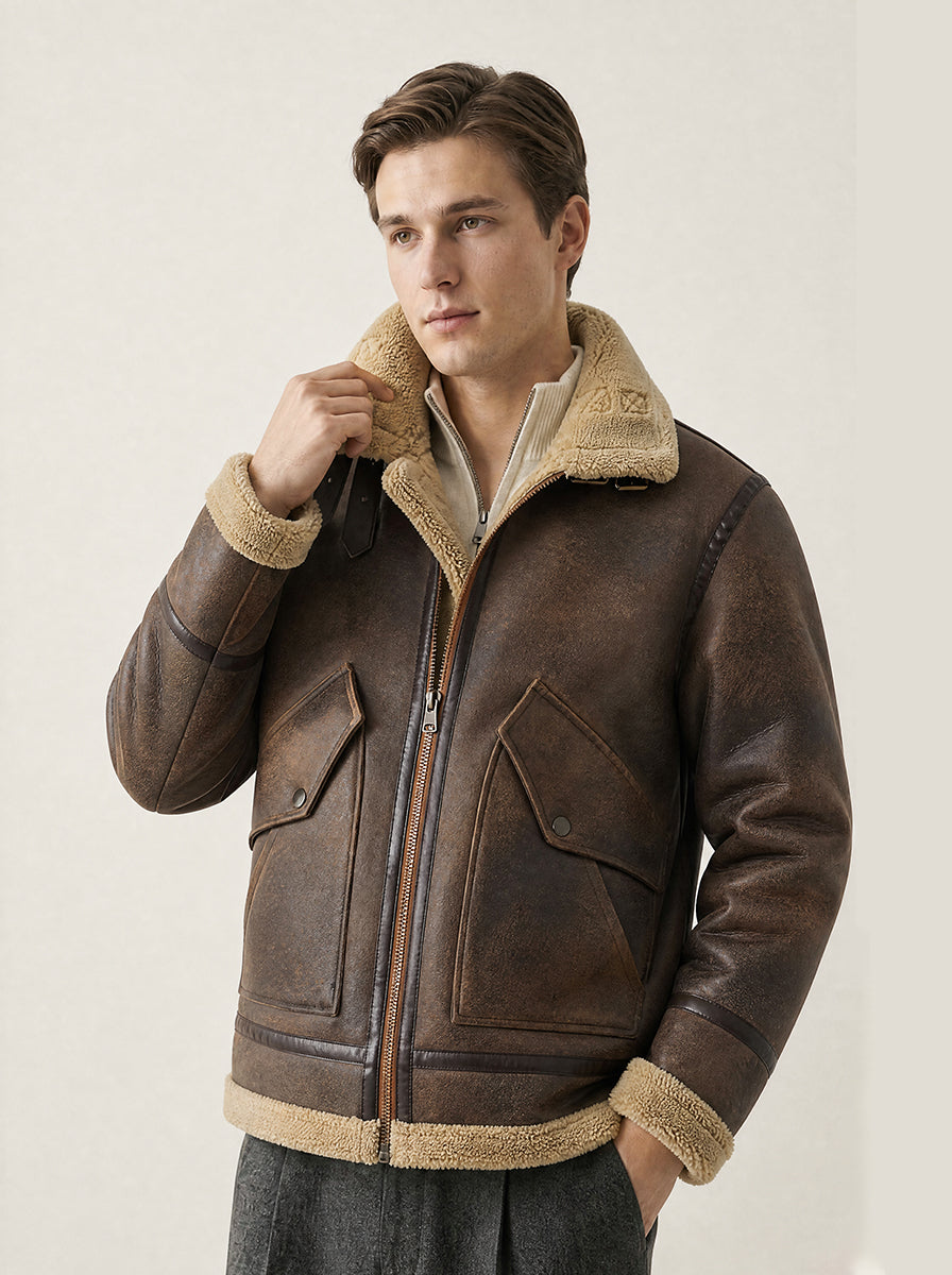 Herren Aviatorjacke mit Fellkragen