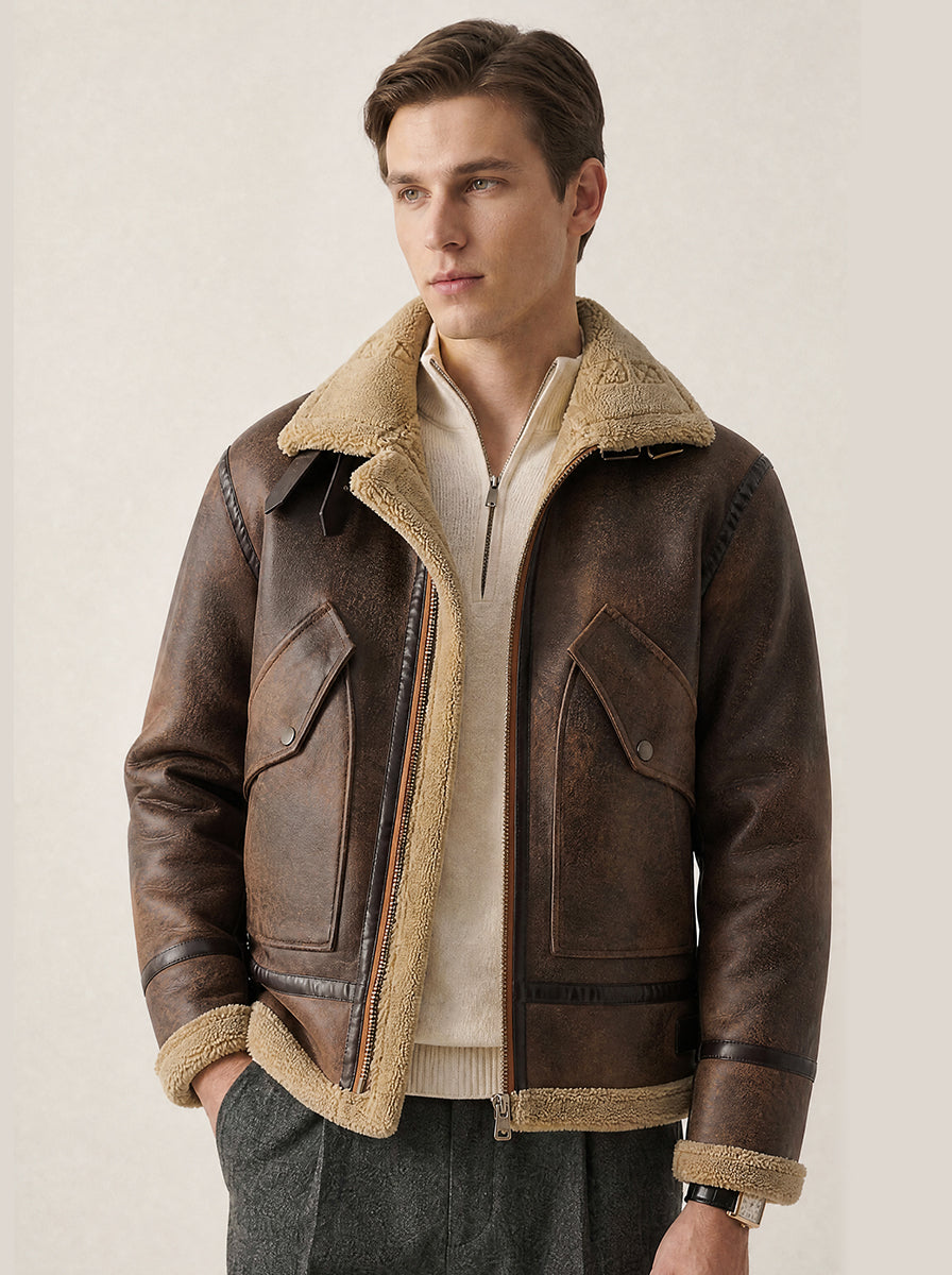 Herren Aviatorjacke mit Fellkragen