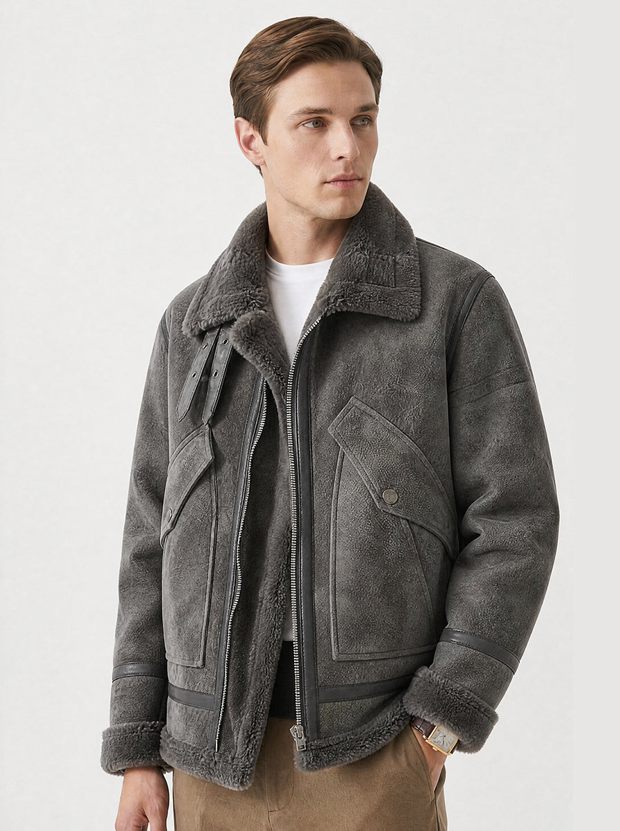Herren Aviatorjacke mit Fellkragen