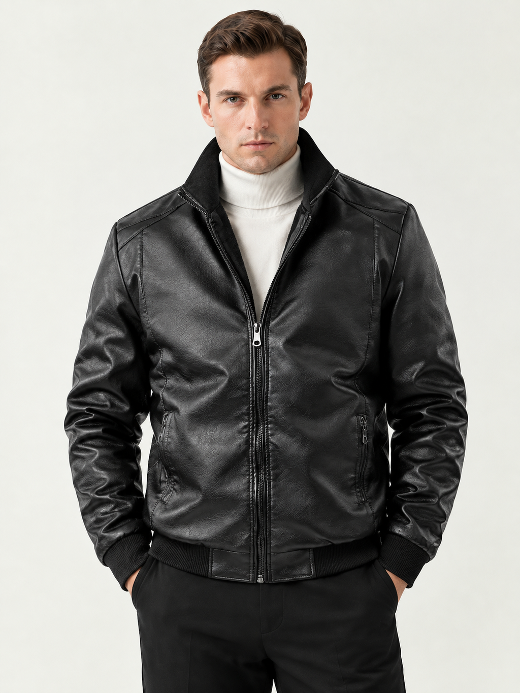 Herren Lederjacke mit Stehkragen