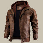 Herren Lederjacke mit Kapuze und Reissverschluss