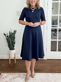 Damen Midi Kleid mit halben Ärmeln elegant und fließend