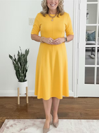 Damen Midi Kleid mit halben Ärmeln elegant und fließend