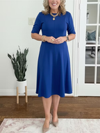 Damen Midi Kleid mit halben Ärmeln elegant und fließend