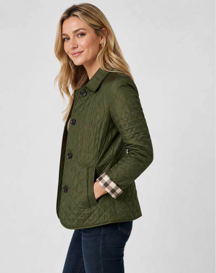 Damen Steppjacke mit Kragen und Knopfverschluss