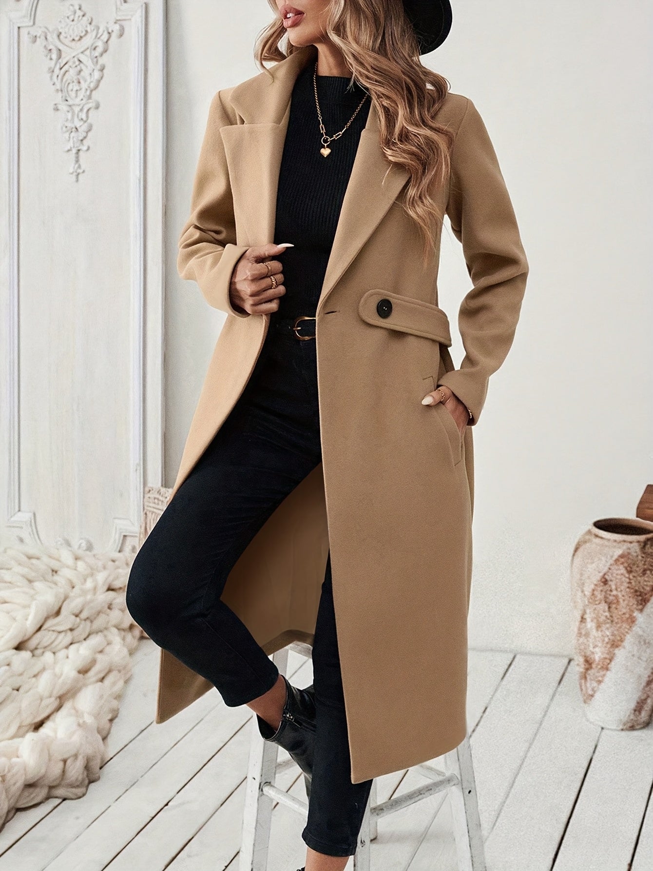 Damen Trenchcoat mit H Silhouette und Taillenband