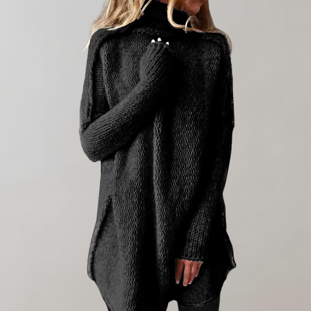 Damen langer Winterpullover mit Stehkragen