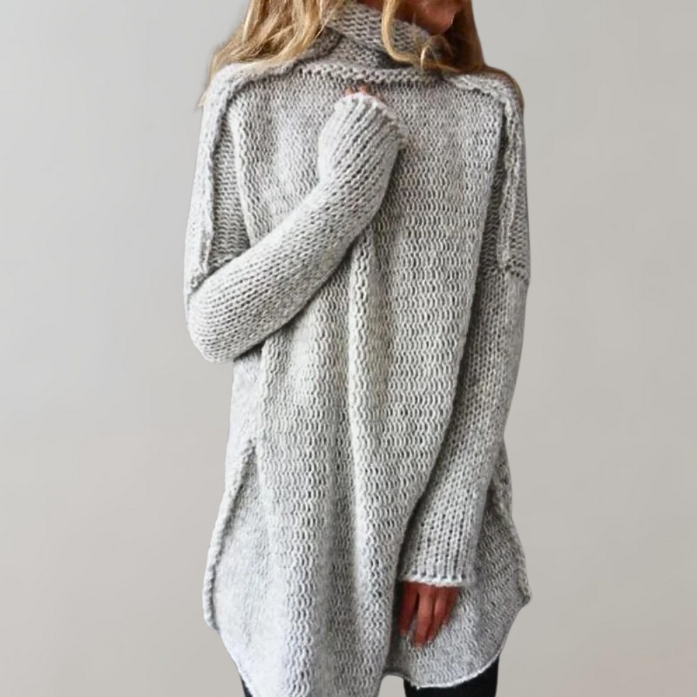 Damen langer Winterpullover mit Stehkragen