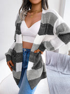 Damen Cardigan mit Farbblock Muster und Taschen