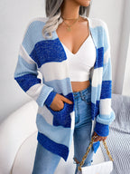 Damen Cardigan mit Farbblock Muster und Taschen