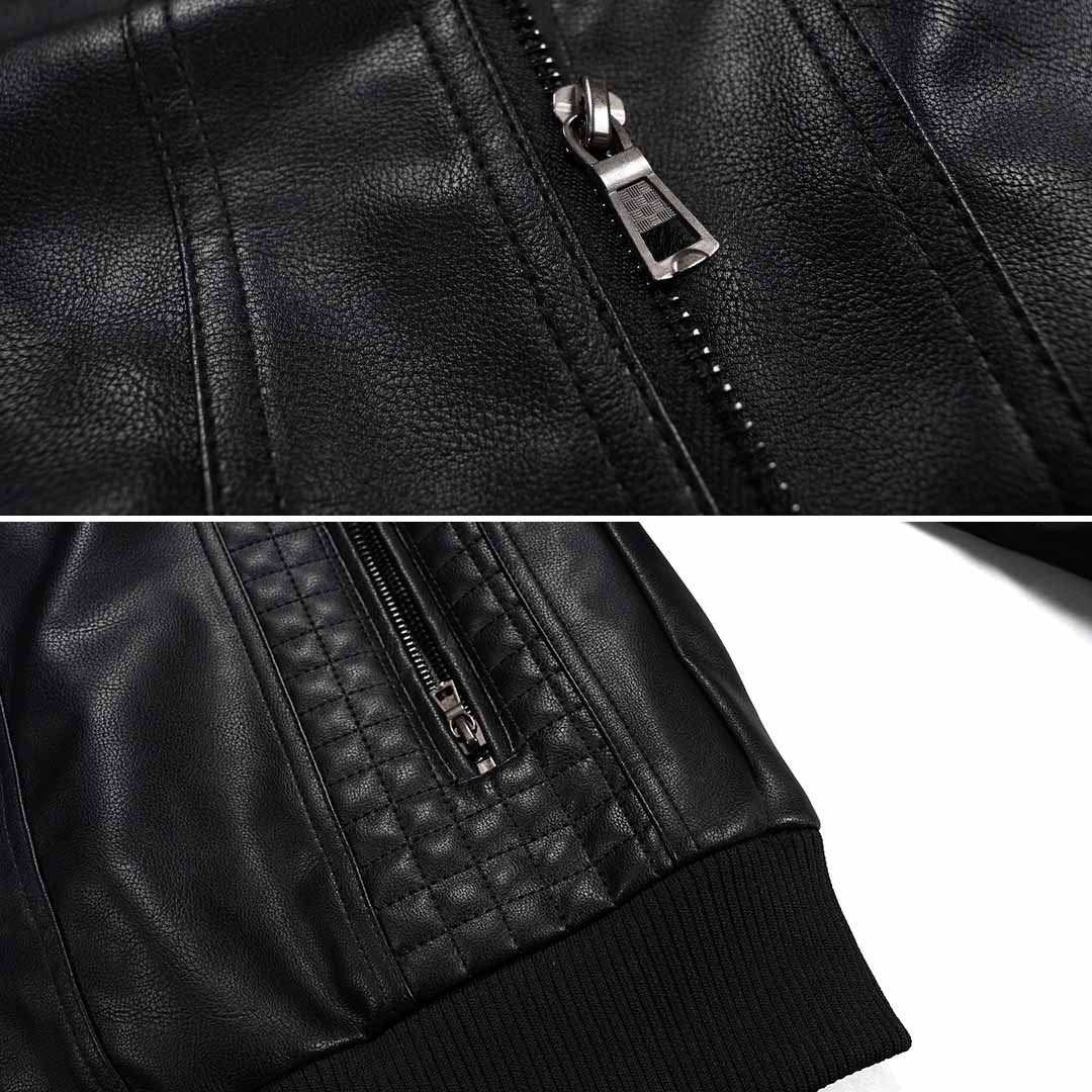 Herren Lederjacke mit Kapuze und Reissverschluss