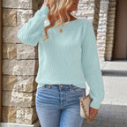 Damen Feinripp Pullover mit Ajour Puffärmeln und Bootsausschnitt