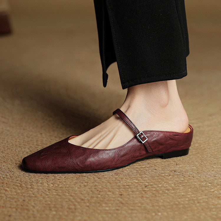 Damen Leder Mary Jane Mules