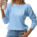 Damen Feinripp Pullover mit Ajour Puffärmeln und Bootsausschnitt
